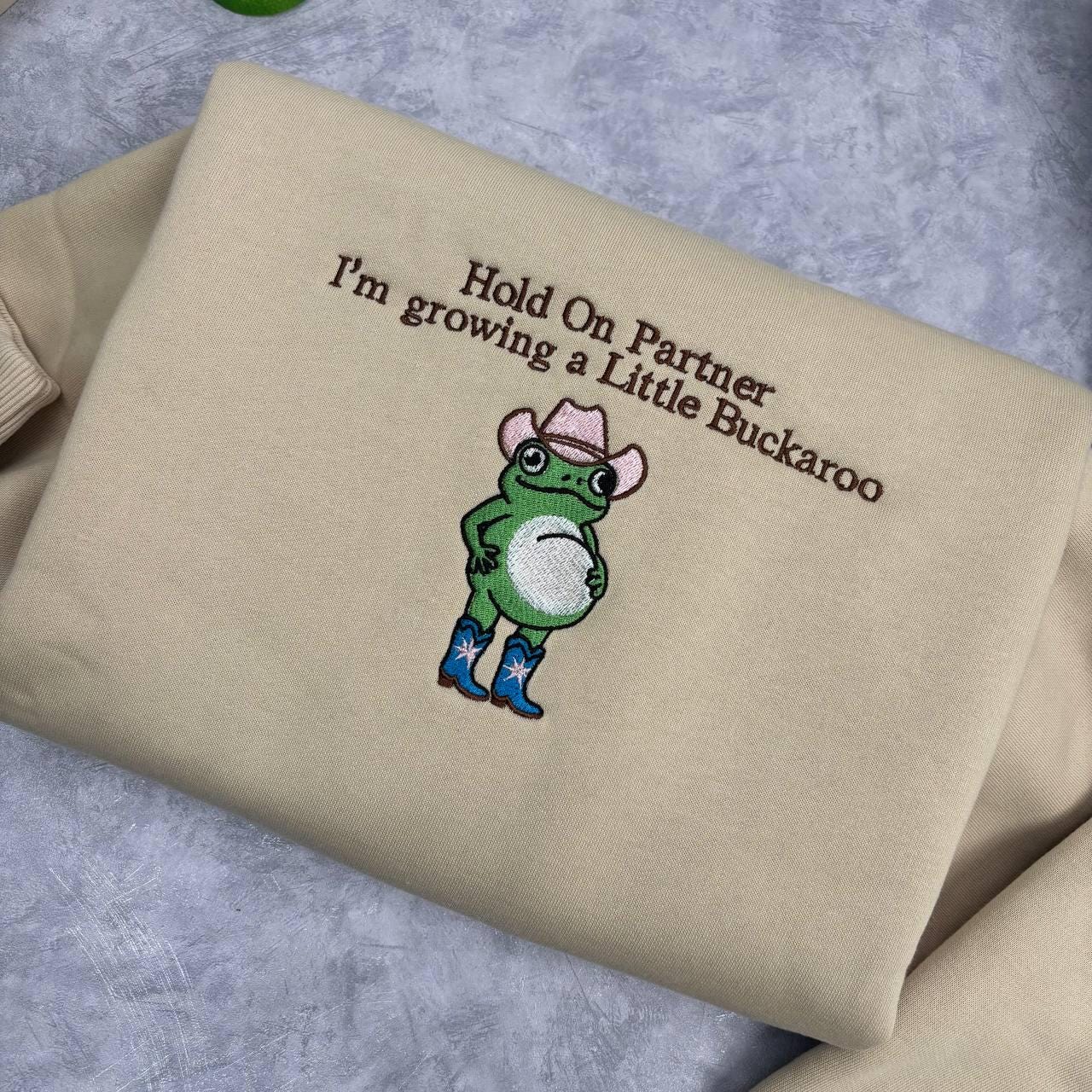 Growing A Little Buckaroo Embroidered Sweatshirt, Funny Frog Pregnancy Announcement Valentine Gift, Western Cowboy Baby Reveal Shirt