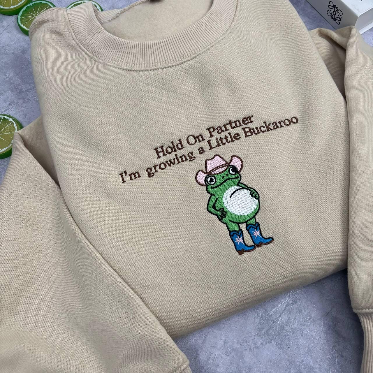 Growing A Little Buckaroo Embroidered Sweatshirt, Funny Frog Pregnancy Announcement Valentine Gift, Western Cowboy Baby Reveal Shirt