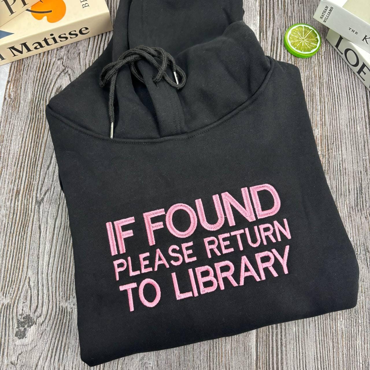 If Found Return To Library Embroidered Shirt, Custom Text Sweatshirt, Black On Black Embroidery, Book Lover Gift, Dark Academia, Librarian